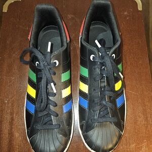 Originals SUPERSTAR OT TECH SHOES Core Black Green/Yellow/Blue Stripes Size: 11
